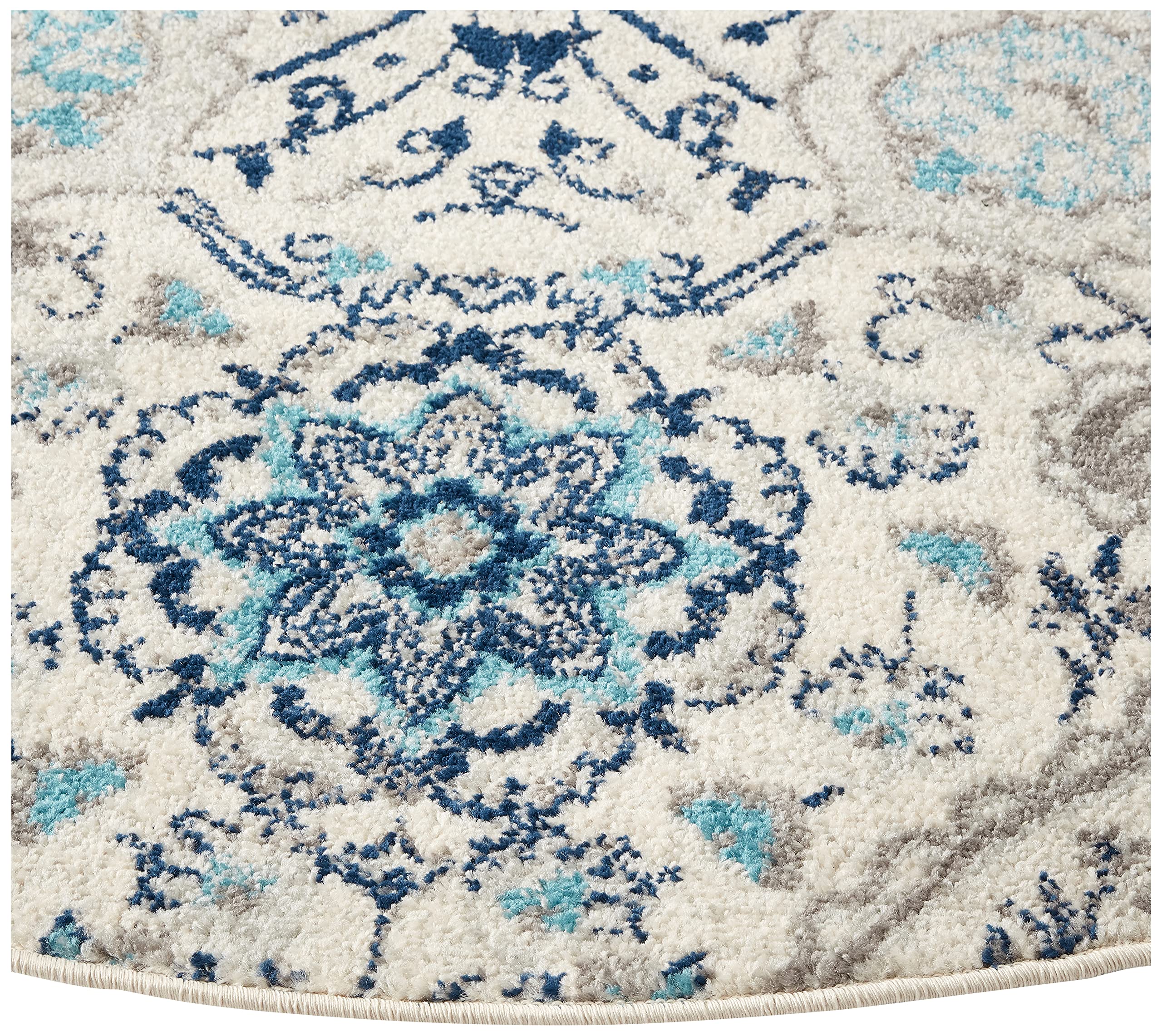 Safavieh Madison Collection Area Rug - 6'7'' Round, Cream & Light Grey, Boho Chic Glam Paisley Design, Non-Shedding & Easy Care,